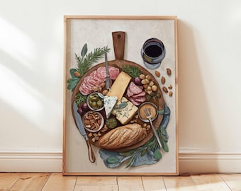Charcuterie Board Art Print, French Kitchen Wall Decor