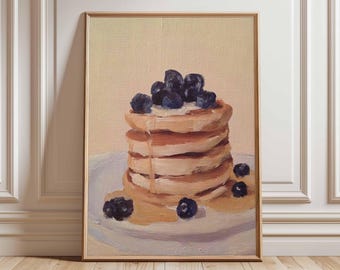 Blueberry Pancake Still Life Art Print | Cozy Kitchen Decor