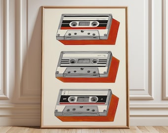 Impression d'art sur cassette rétro, décor nostalgie des années 80 et 90