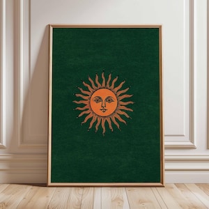Vintage Celestial Poster, Retro Sun Wall Art, Sun Face Print, Mystical Boho Decor, Cosmic Sun Artwork, Astrology Inspired Poster