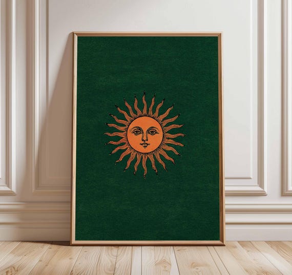 Vintage Celestial Poster, Retro Sun Wall Art, Sun Face Print, Mystical Boho Decor, Cosmic Sun Artwork, Astrology Inspired Poster