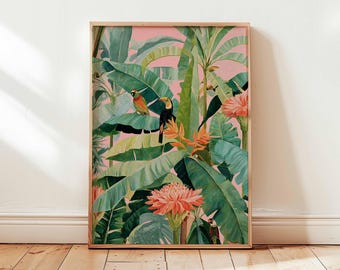 Tropische poster, botanische natuur prints, jungle muur kunst posters, tropische bladeren decor, groene plant poster print, exotische botanische cadeau