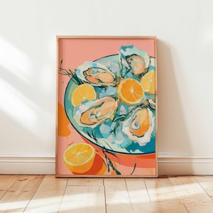 Oyster Poster, Seafood Print, Coastal Wall Art, Nautical Decor, Kitchen Food Poster, Oyster Illustration Print, Oyster Lover Gift