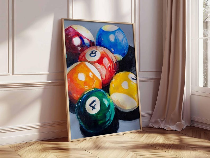 Billiards Wall Art Print – Colorful Pool Balls Painting for Game Room ...