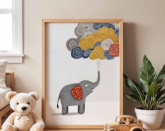 Póster infantil de elefante caprichoso / Estampado de animales divertido