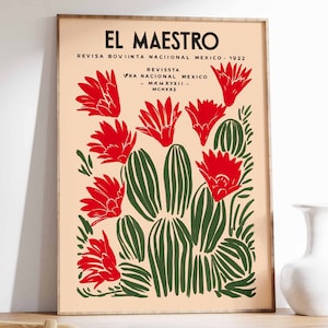 Vintage Mexikanische Kaktus Poster, Bunte mexikanische Kunstdruck, Traditionelle mexikanische Kunstwerk, Blumen Vintage Poster, Latein Dekor, Kulturelles Geschenk
