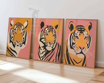 Tiger Print Set of 3, Bold Animal Wall Art, Jungle Decor