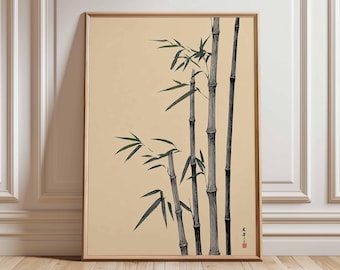 Bambuväggkonst, japanskt minimalistiskt tryck, zen-naturposter, asiatiskt inspirerat botaniskt konstverk, lugn bambudekor för hemmet