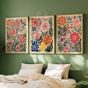 Henri Matisse bloemenset van 3 posters, boho bloemenmuurprint, botanische muurkunst, tropisch decor, jungle-esthetiek, bloemenkunst, Matisse-kunst