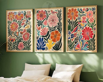 Henri Matisse Floral Set of 3 Posters, Boho Floral Wall Print, Botanical Wall Art, Tropical Decor, Jungle Aesthetic, Flower Art, Matisse Art