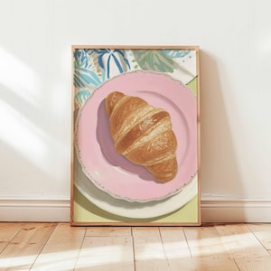 Croissant Poster, Paris Breakfast Wall Art, Foodie Kitchen Decor, Croissant Illustration Gift, French Posters And Prints