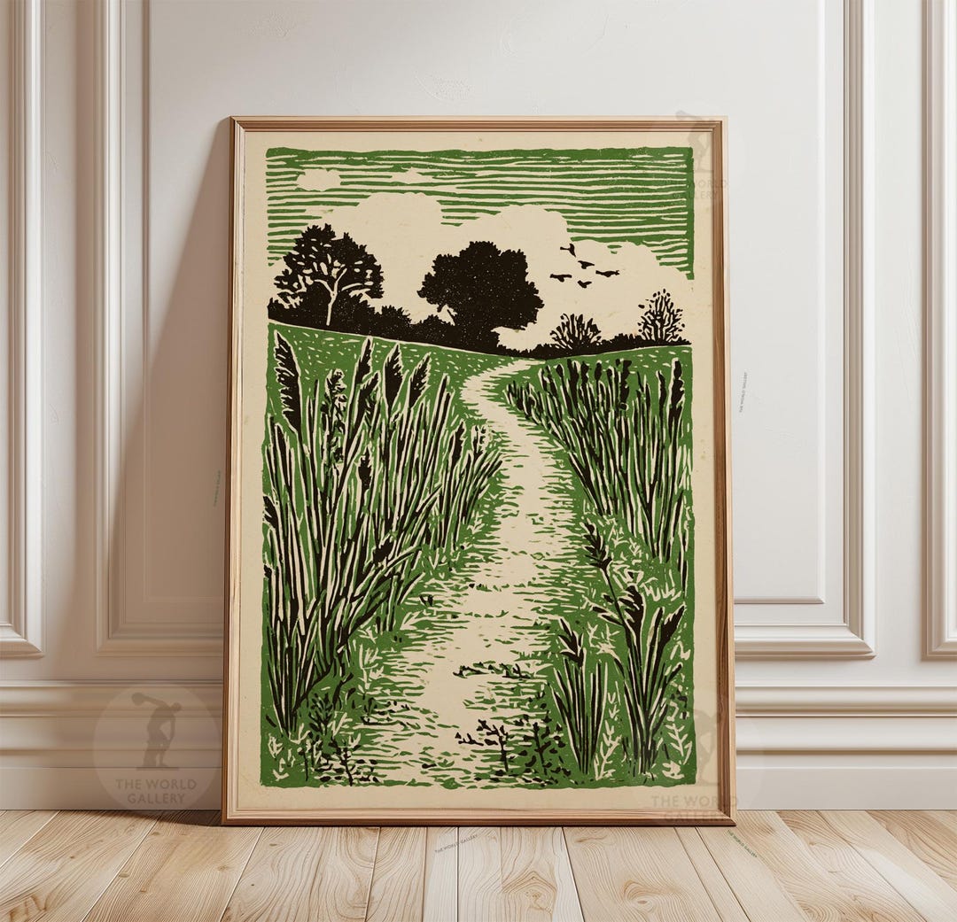 Country Path Poster | Winding Trail Through Tall Grasses | Rustic ...
