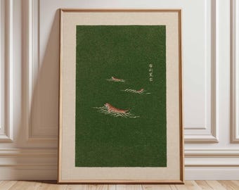 Póster minimalista de un tigre nadando, arte moderno de la jungla.