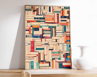 Póster de biblioteca vintage, arte de libros, póster de lectura, regalo para amantes de los libros, regalo de lectura, arte de pared antiguo, arte retro para amantes de los libros, arte de biblioteca
