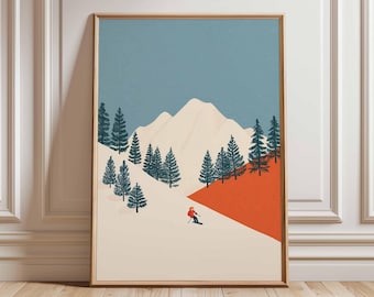 Winter Ski Poster Art | Minimalist Mountain Decor | Retro Alpine Skiing Print | Ski Resort Travel