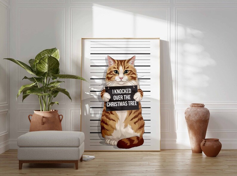 Funny Christmas Poster, Cat Poster, Festive Decor, Winter Art, Winter