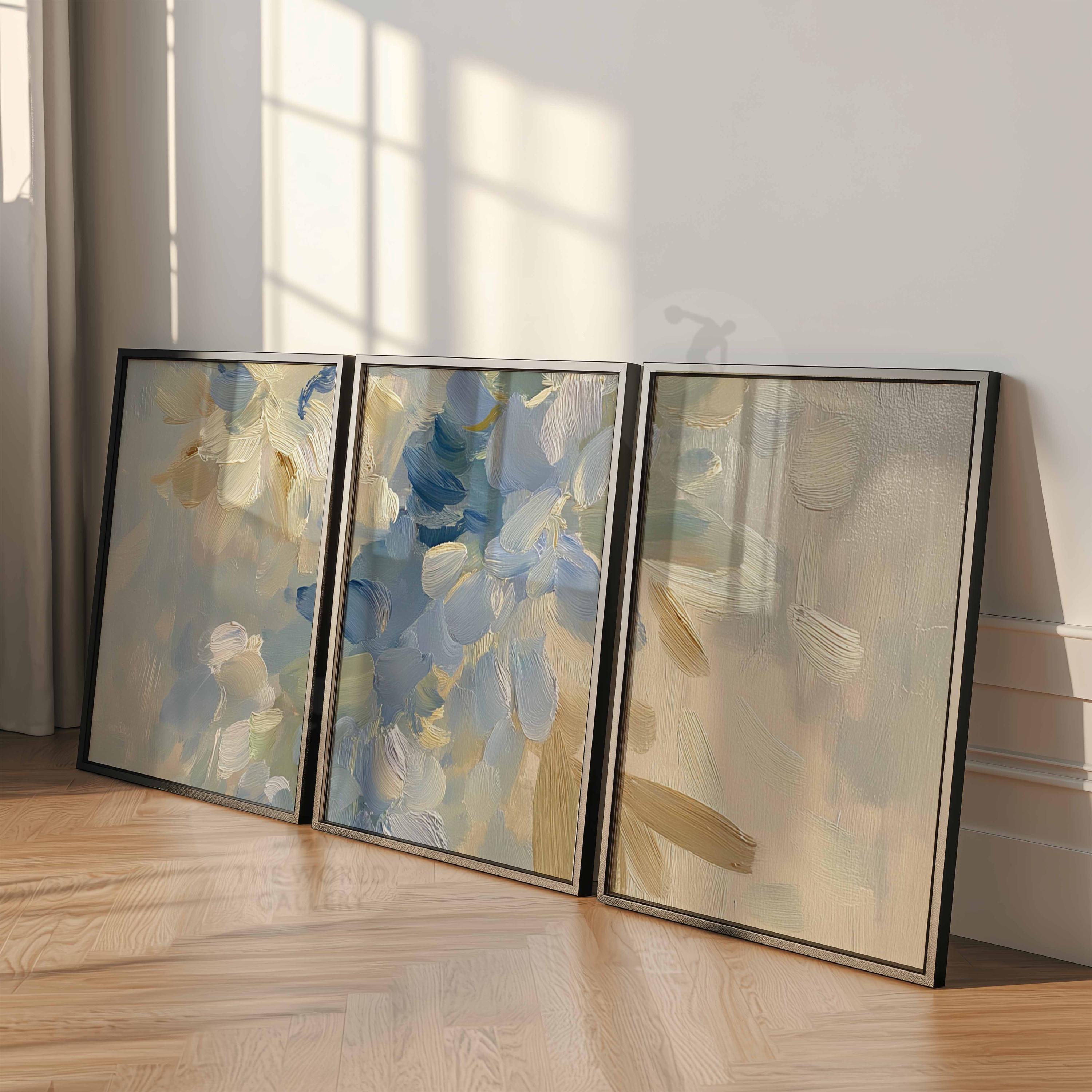 Set of 3 Abstract Wall Art Prints, Neutral Blue and Beige Posters ...