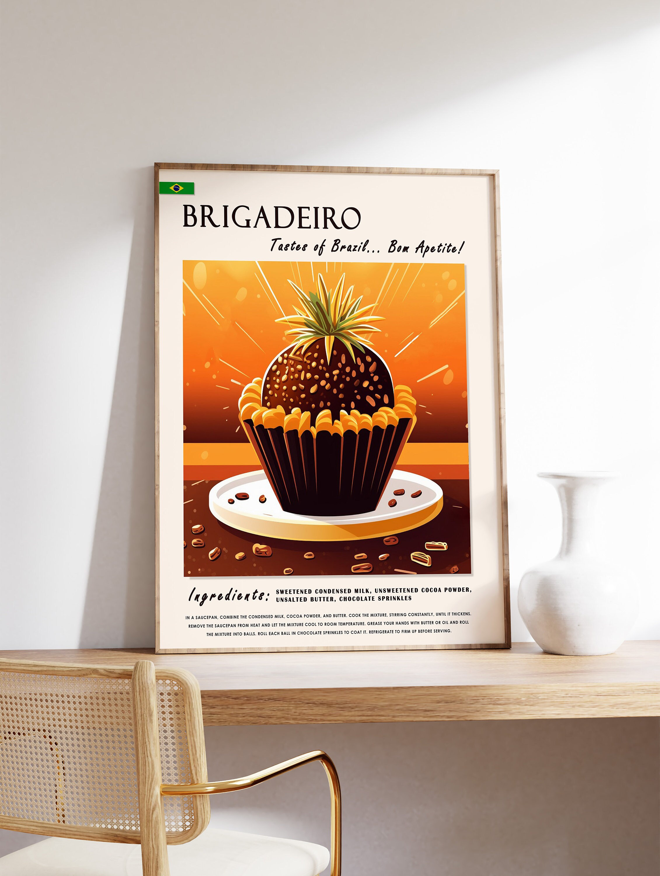 Brigadeiro Brazilian Food Poster, Brazil Food Print, Latin American Food Poster, Kitchen Decor, Dessert Food Art, Retro Print, Food Gift