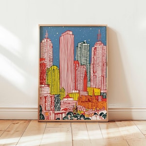 Pôster de Melbourne, Arte de Parede de Melbourne, Impressões de Melbourne, Pôster do Horizonte da Cidade, Impressão de Viagem à Austrália, Decoração Moderna de Melbourne