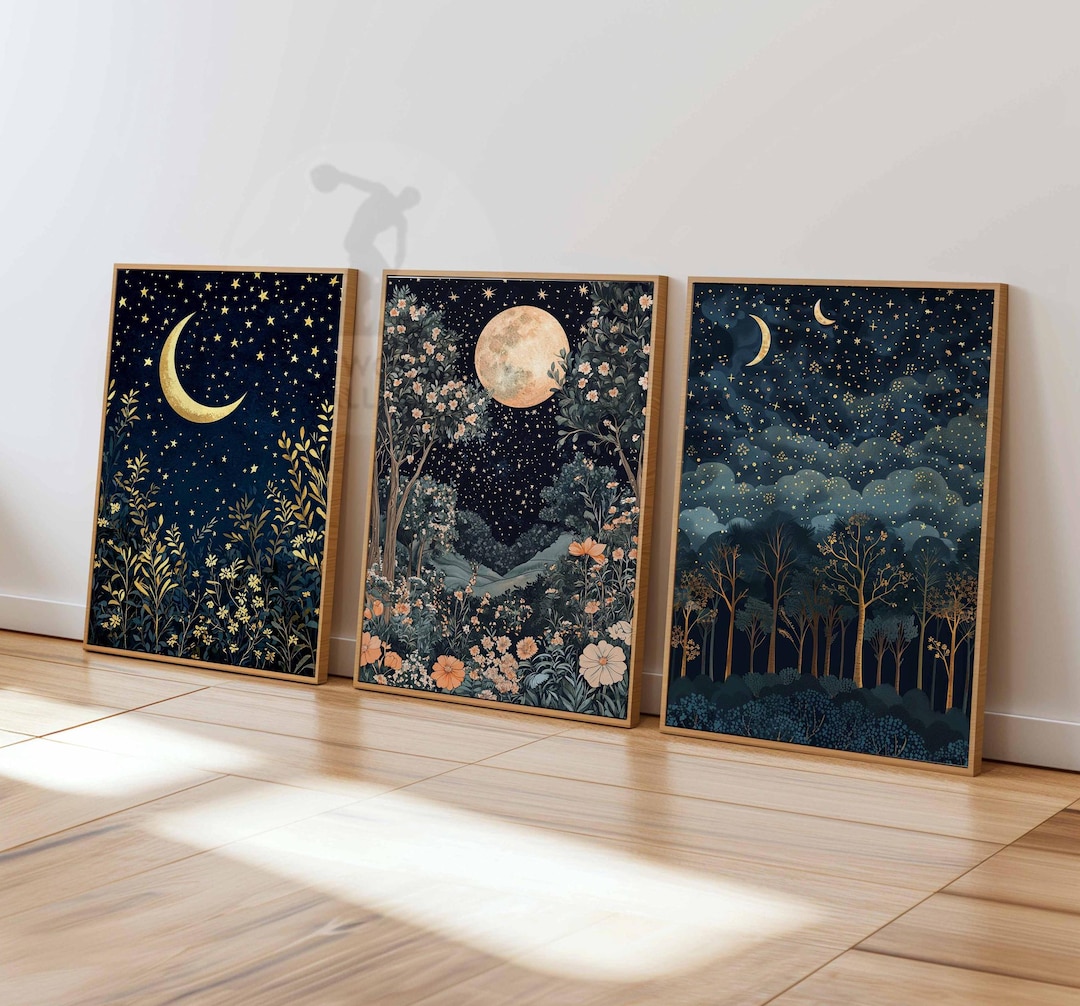 William Morris Set of 3 Posters, Gold Decor, William Morris Print, Moon ...