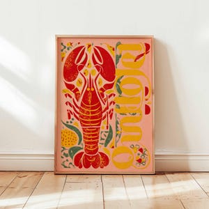 Lobster Poster, Coastal Kitchen Posters, Nautical Wall Print, Seafood Art Print, Beach House Decor, Ocean Life Gift
