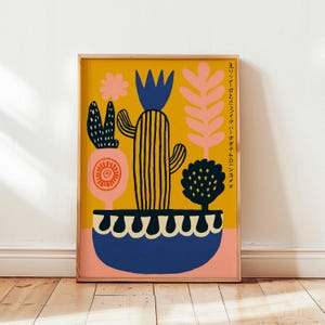 Mexikanisches Kaktus Poster mit japanischem Einfluss, Retro botanische Wandkunst Druck, buntes Wüstenpflanzendekor, moderne minimalistische Kaktuskunst
