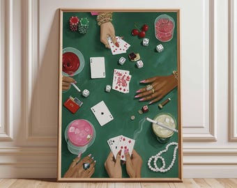 Poker Night Art Print, Retro Kasino Kartenspiel Poster, Bar Dekor