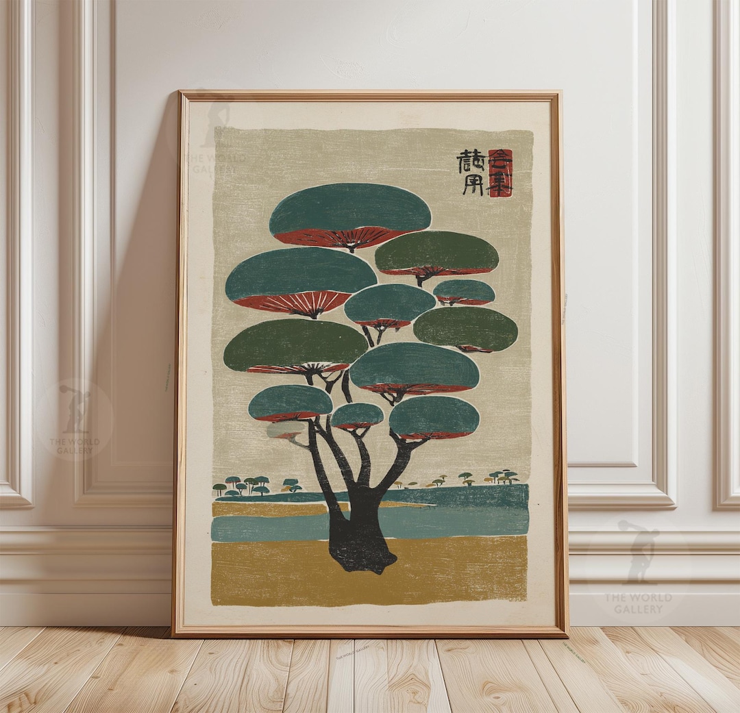 Japanese Tree Poster | Woodblock Style Wall Art Print | Minimal Nature ...