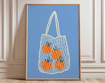Minimalist Orange Print, Net Bag, Kitchen Wall Art