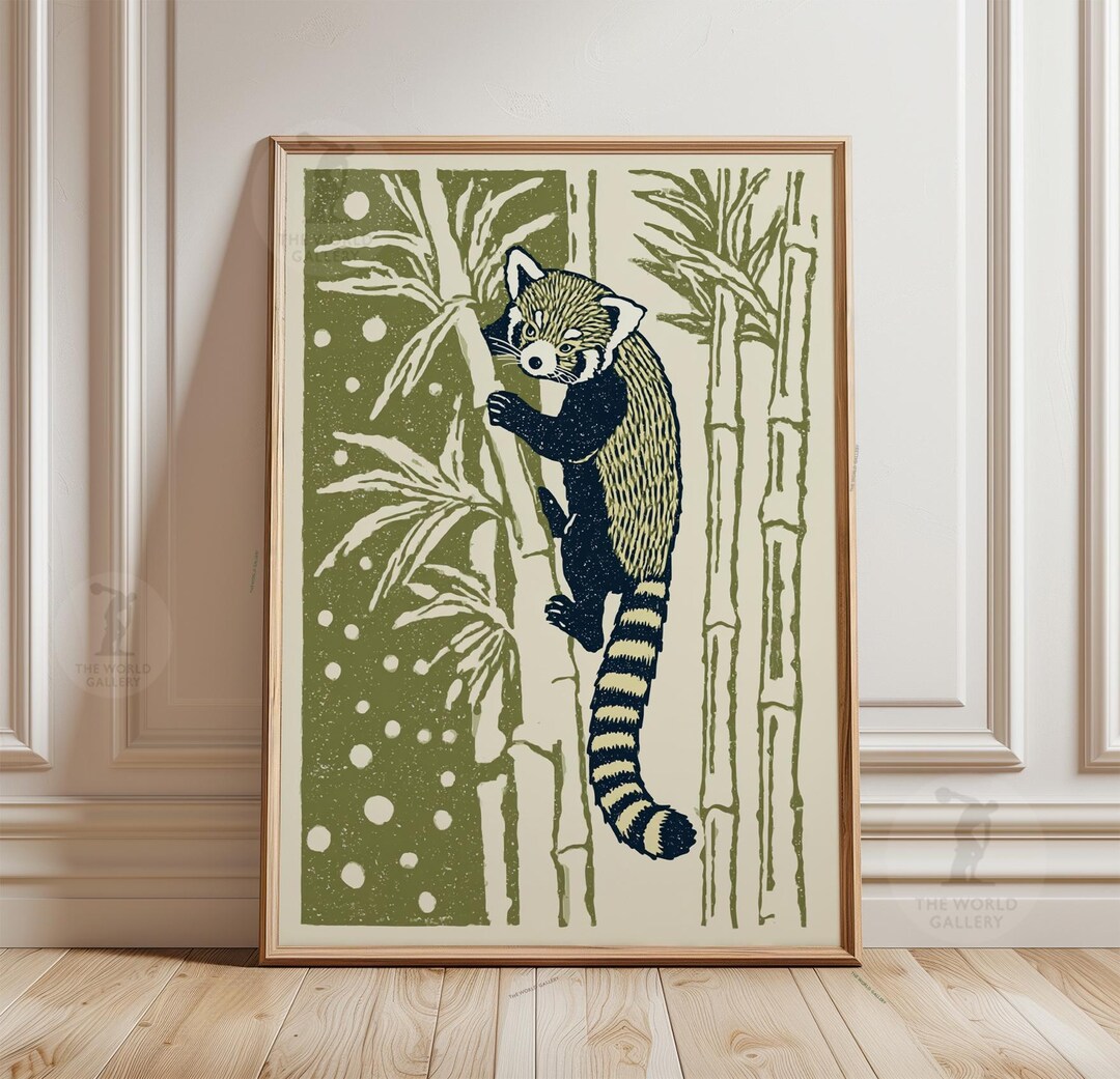Red Panda Bamboo Poster | Japanese Woodblock Animal Print | Minimal ...