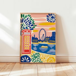 Telephone Poster, Vintage Phone Wall Art, London Poster, Retro Prints, British Decor, Red Booth Print, Iconic Gift Poster
