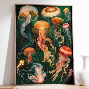 Impresión de medusas vintage, decoración tropical, arte botánico, arte oceánico, impresión de vida silvestre, arte de peces, arte acuático, arte marino, idea de regalo