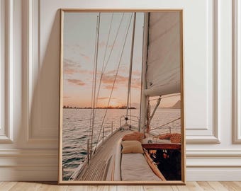 Sailboat Sunset Print | Nautical Photography, Coastal Wall Art