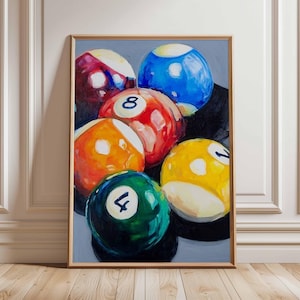 Billiards Wall Art Print – Colorful Pool Balls Painting for Game Room, Bar or Man Cave Decor, Sports Poster Gift
