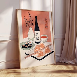 Traditional Japanese Sushi Food Poster, Japanese Cuisine Print, Kitchen Wall Decor, Food Art, Vintage Food Poster, Asian Food Illustration