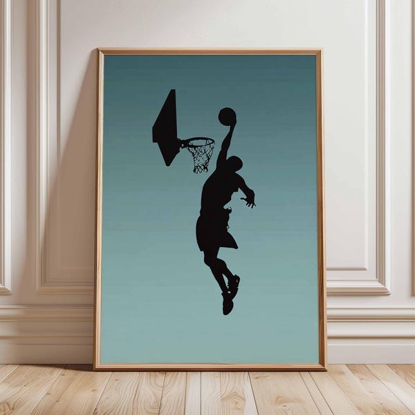 Basketball Dunk Silhouette Art Print | Modern Sports Poster