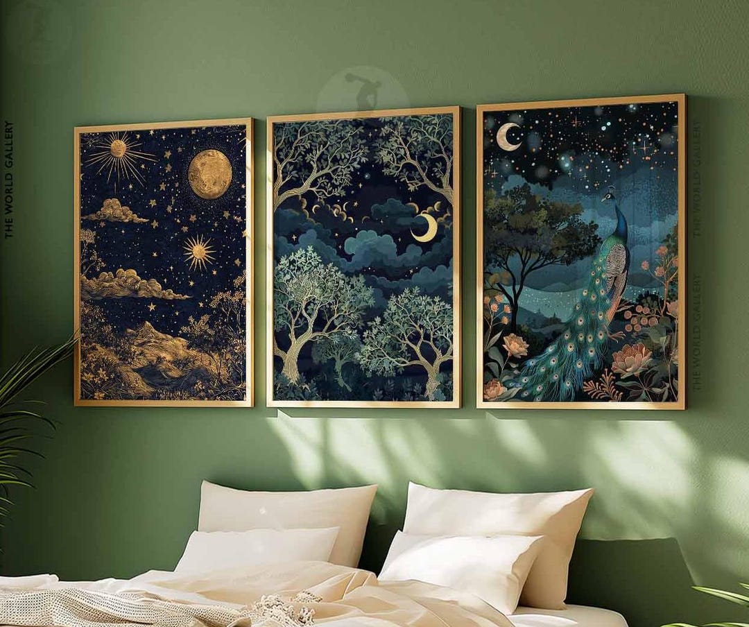 William Morris Set of 3 Posters, Gold Decor, William Morris Print, Moon ...