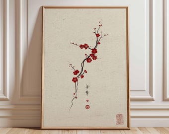 S1738 日本製ヴィンテージ掛け軸 掛軸 手描き紙 梅の木 漢字 - Etsy 日本