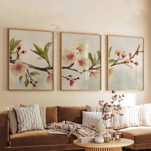 Vintage Cherry Blossom Tree Set of 3 Prints, Rustic Decor, Floral Wall Art, Farmhouse Decor, Botanical Print, Tropical Decor, Kitchen Prints