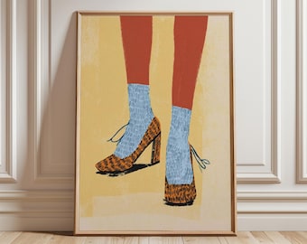 Retro Shoe Art Print, Funky Fashion Illustration, Mid-Century Style