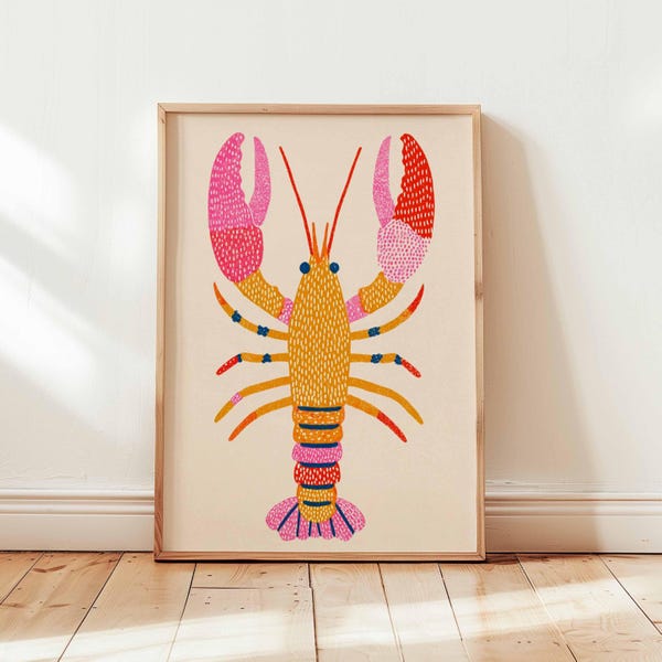 Colorful Lobster Print – Retro Nautical Wall Art