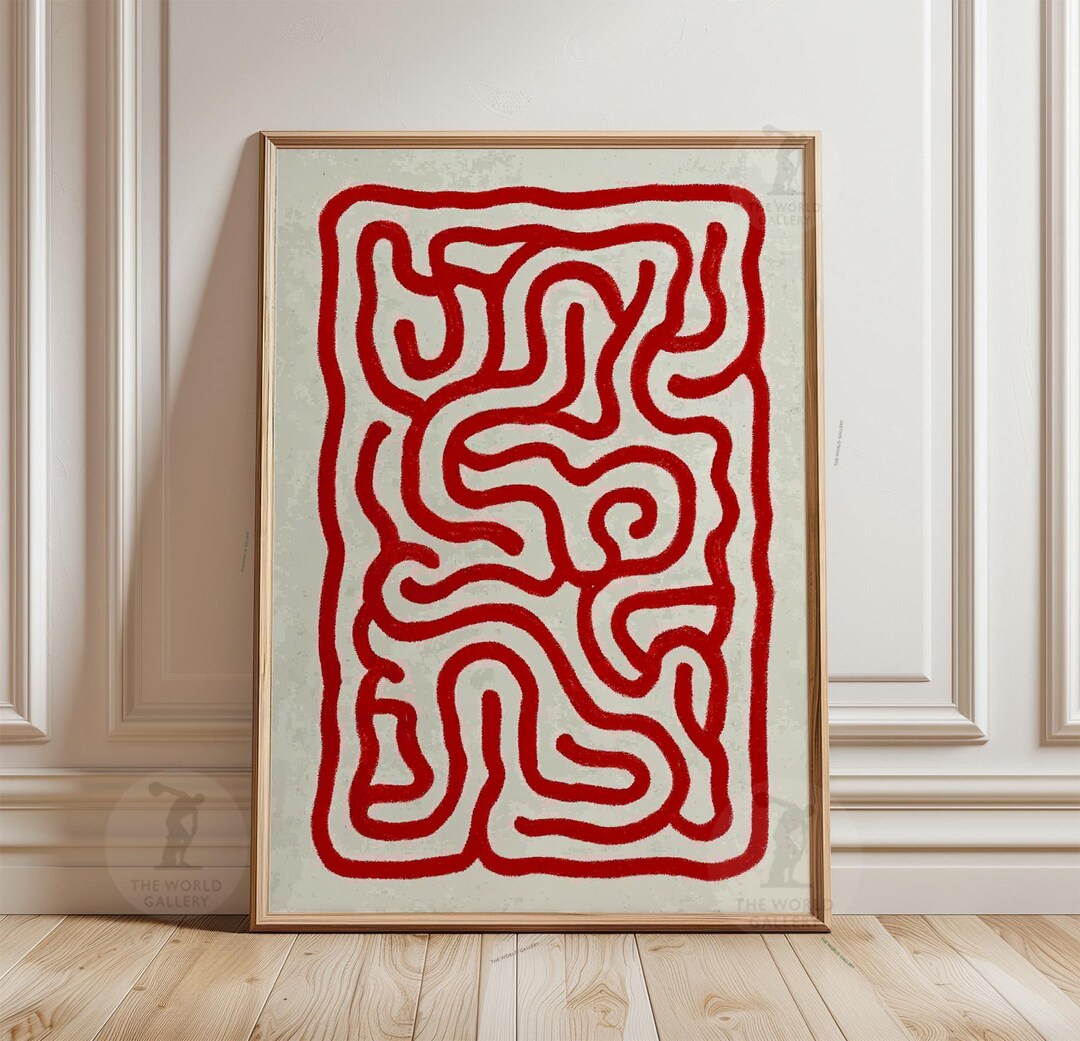 Red Abstract Line Poster Print | Minimalist Maze Wall Art | Modern ...