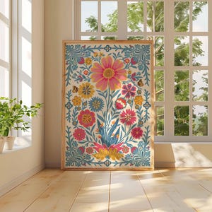 Vintage Mexican Poster, Mexican Prints, Mexican Decor, Traditional Latin Decor, Floral Print, Botanical Wall Art, Tropical Print, Latin Art