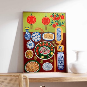 South East Asian Food Poster, Asian Decor, Oriental Print, Dinner Table Food Print, Kitchen Poster, Kitchen Decor, Food Poster, Asian Art
