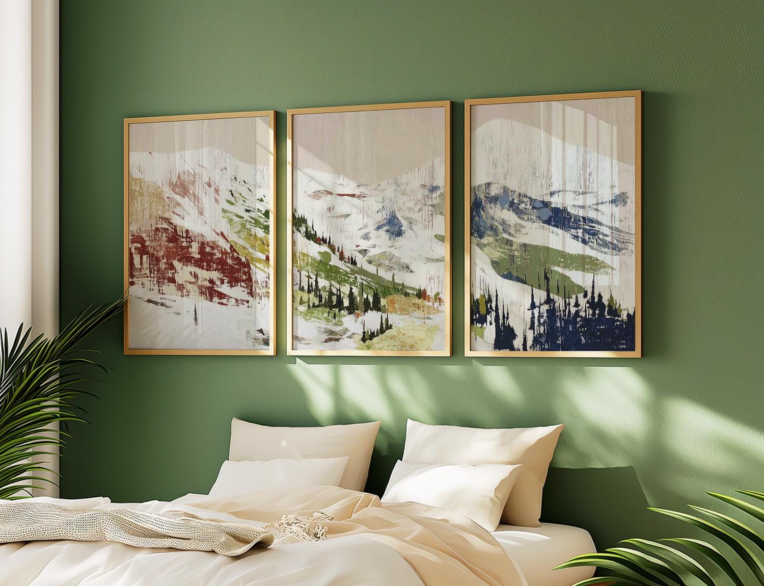 Alpine Valley Poster Set of 3 Abstract Brushstroke Style Wall Art