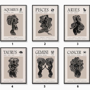 Star Sign Poster Set, Boho Decor, Celestial Wall Art, Mystical Print, Gallery Wall, Astrology Posters, Birthday Gift, A1/A2/A3/A4