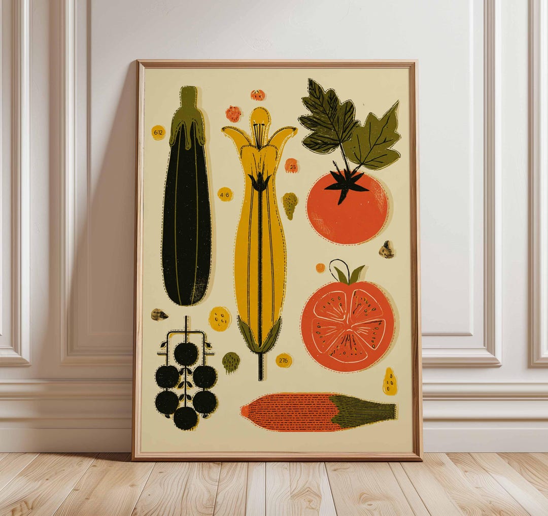 Mid Century Modern Botanical Print, Retro Kitchen Wall Art - Etsy