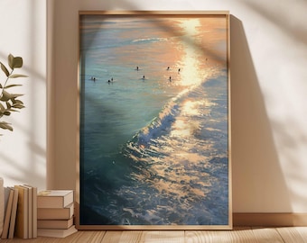 Retro Surfing Print, Beach House Wall Art, Coastal Decor