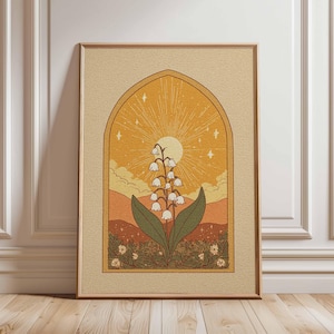 Mystical Lily of the Valley Poster, Boho Botanical Wall Art, Cottagecore Decor, Eclectic Retro Floral Print, Unique Nature Aesthetic