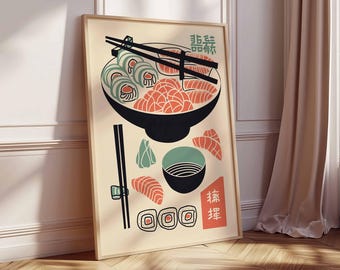 Vintage Japanese Food Art Print, Sushi Ramen Poster